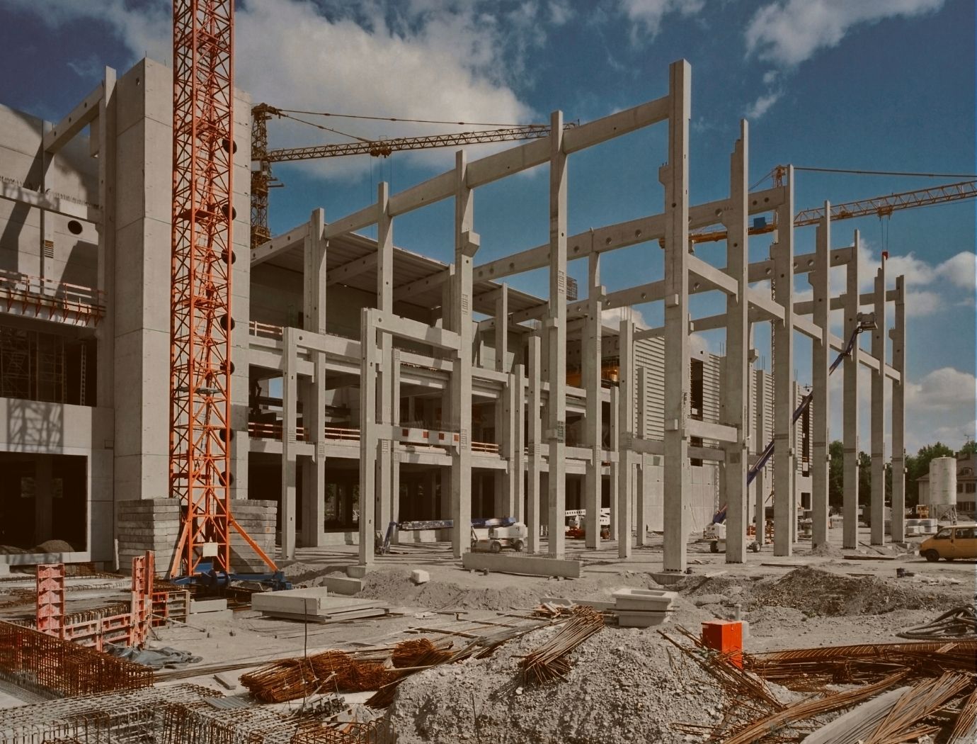 Large construction site concrete pour for an infrastructure project